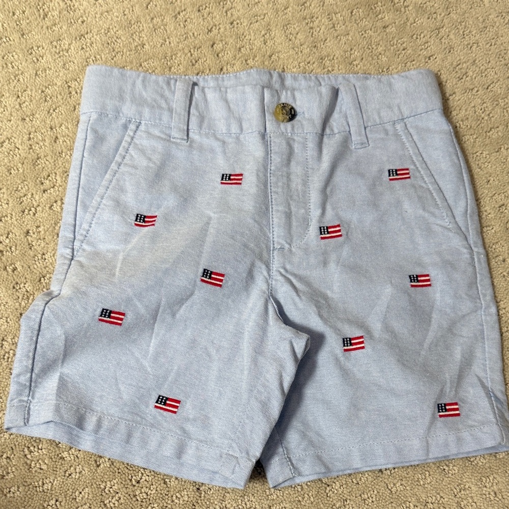 Janie and Jack Light Blue Embroidered Flag Shorts